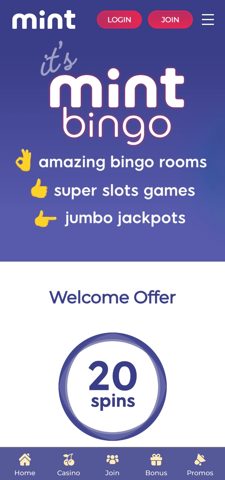 MintBingo Casino Smartphone App Preview